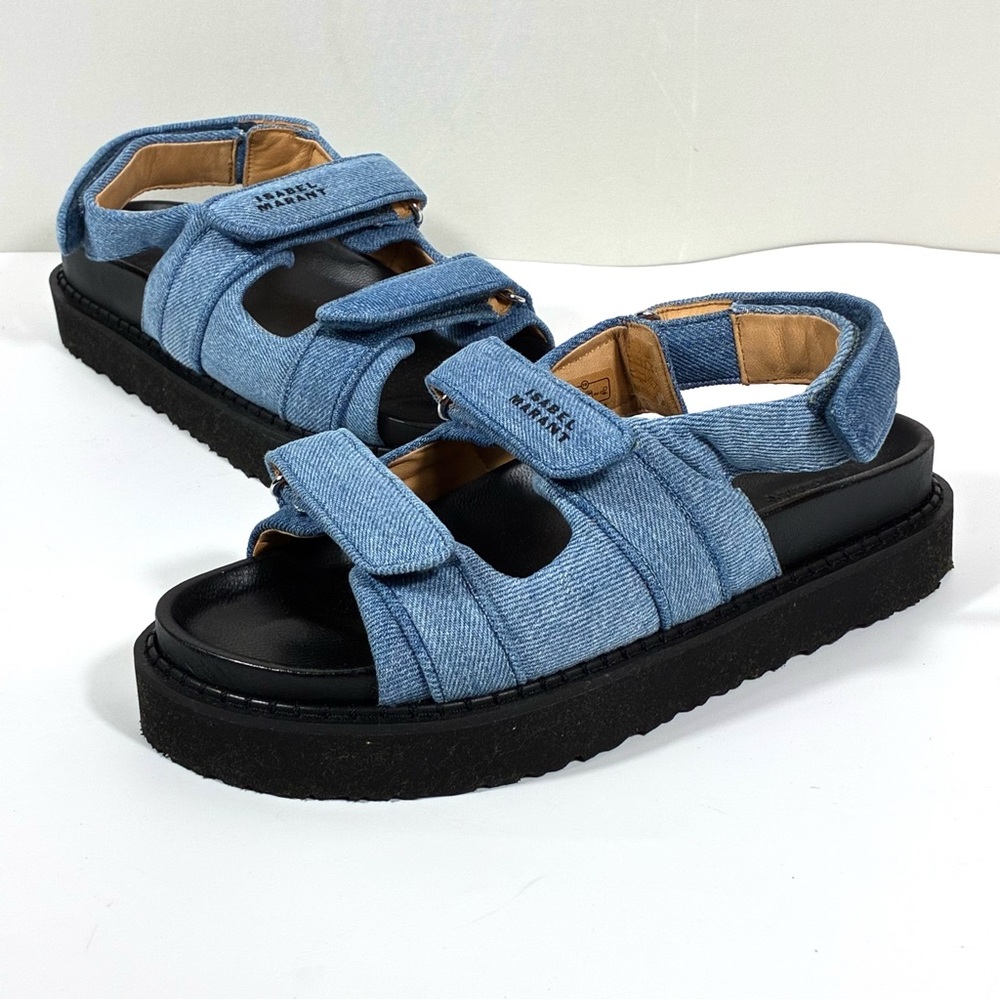 Isabel Marant Madee Platform Sandals Denim Light Blue 40 9 NEW Flat - Picture 10 of 17